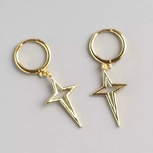 925 Sterling Silver 18K Gold Vermeil Star Cross Huggie Hoop Earrings